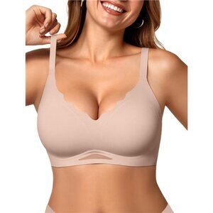 Womens Wireless Bras Scalloped Push Up Bralettes Nude